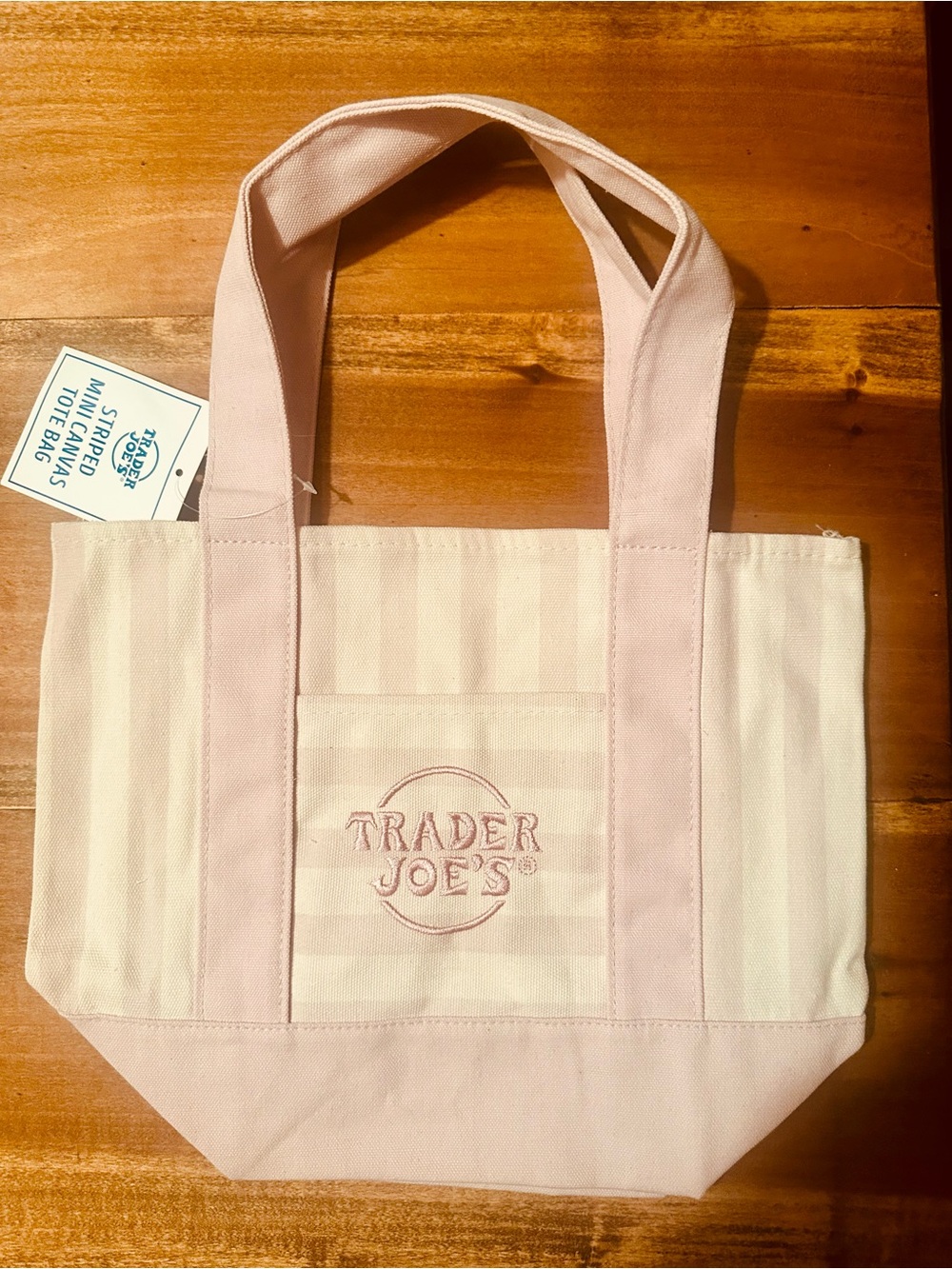 Trader Joe's Pink Striped Mini Canvas Tote Bag